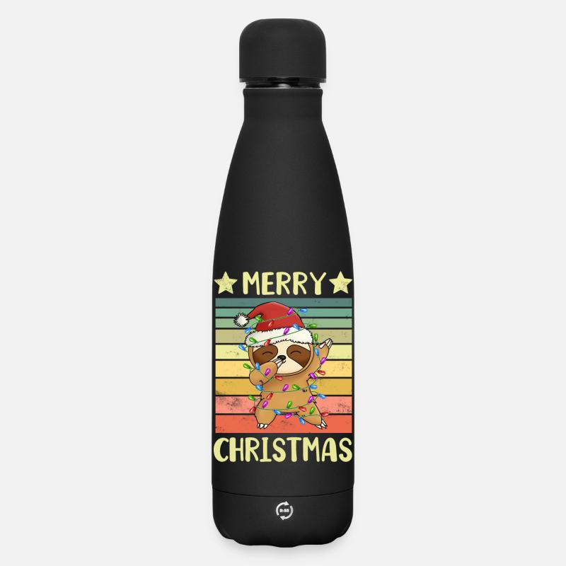 Frohe Weihnachten Faultier - Matte Thermosflasche 500 ml - Schwarz
