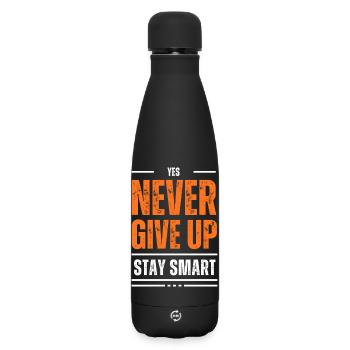 Never Give Up Stay Smart Motto - Matte Insulated Water Bottle 500 ml - black - Front