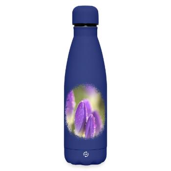 Crocus violets Fleurs violettes Motif floral avec rosée - Bouteille isotherme SOFT TOUCH 500 ml - bleu foncé  - Devant