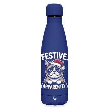 Festliche stimmungsvolle Katzen-Weihnachtsstimmung - Matte Thermosflasche 500 ml - Dunkelblau  - Vorne