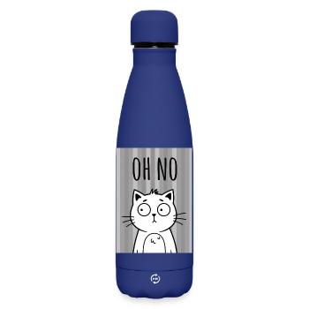 Oh No Cat with Stripe Background - Matte Insulated Water Bottle 500 ml - dark blue  - Front