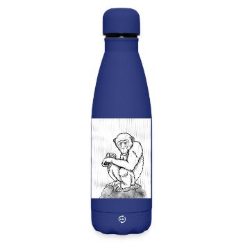 Nachdenklicher Schimpanse - Matte Thermosflasche 500 ml - Dunkelblau  - Vorne