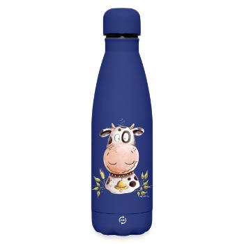 Droll Cow I Beef Farm Animals - Matte Insulated Water Bottle 500 ml - dark blue  - Front
