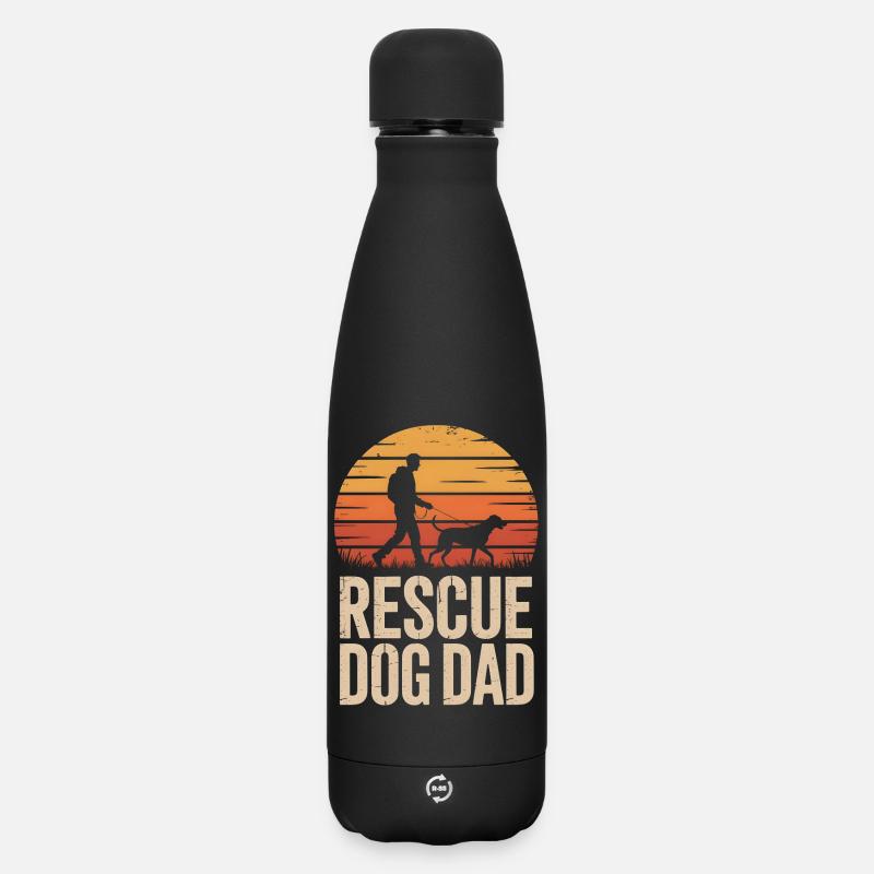 Conception vintage de Papa de Coucher de Soleil de Chien de Refuge - Bouteille isotherme SOFT TOUCH 500 ml - noir