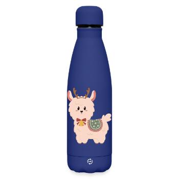 Mignon alpaga avec des cloches pour Noël - Bouteille isotherme SOFT TOUCH 500 ml - bleu foncé  - Devant