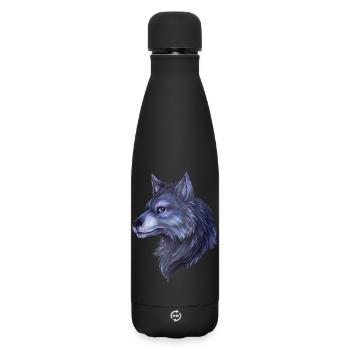 Mystical wolf hand drawn great night motif - Matte Insulated Water Bottle 500 ml - black - Front
