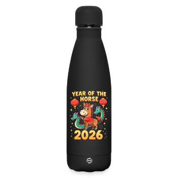 Chinese New Year Of The Horse 2026 - Matte Insulated Water Bottle 500 ml - black - Front
