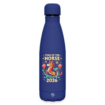 Chinese New Year Of The Horse 2026 - Matte Insulated Water Bottle 500 ml - dark blue  - Front