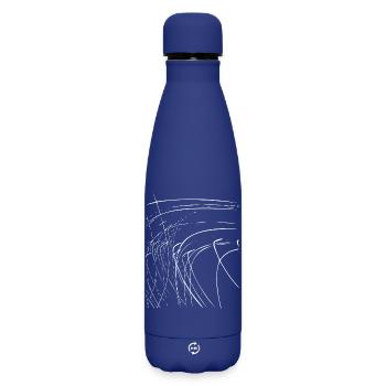 Abstrakte Linien / weiß / Linie / Muster - Matte Thermosflasche 500 ml - Dunkelblau  - Vorne