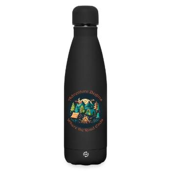 Abenteuer Beginnt Am Pfadende - Matte Thermosflasche 500 ml - Schwarz - Vorne