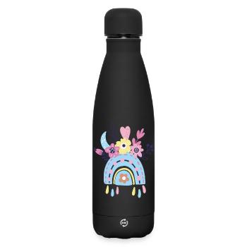 Pastell Regenbogen Blumen - Matte Thermosflasche 500 ml - Schwarz - Vorne