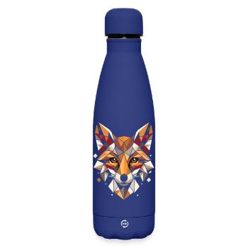 Bunter, geometrischer Fuchskopf- Polygonen Motiv - Matte Thermosflasche 500 ml - Dunkelblau  - Vorne