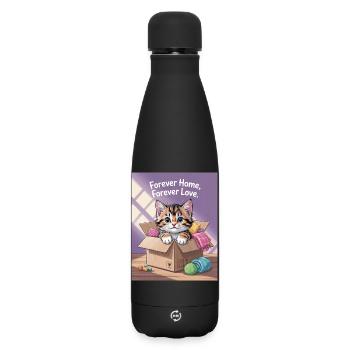 Forever Home Kitten in Box - Matte Insulated Water Bottle 500 ml - black - Front