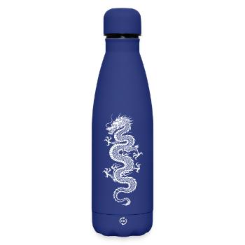 Dragon Blanc sur Fond Noir - Bouteille isotherme SOFT TOUCH 500 ml - bleu foncé  - Devant