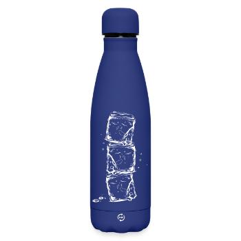 Ice cubes and water drops - Matte Insulated Water Bottle 500 ml - dark blue  - Front