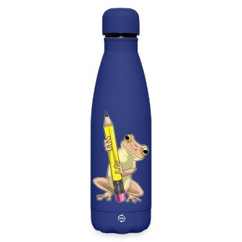 Frosch Schüler Bleistift Schule - Matte Thermosflasche 500 ml - Dunkelblau  - Vorne