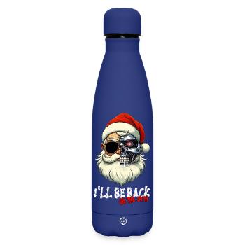 Cyber Santa Claus Terminator I ́LL BE BACK - Matte Insulated Water Bottle 500 ml - dark blue  - Front