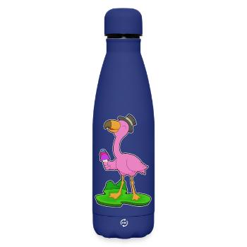Flamingo Waffle Cream - Matte Insulated Water Bottle 500 ml - dark blue  - Front