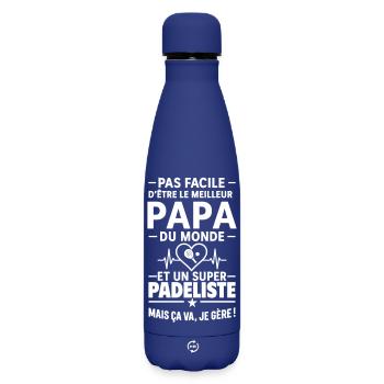 Cœur + Padel – Super Papa Joueur de Padel - Bouteille isotherme SOFT TOUCH 500 ml - bleu foncé  - Devant