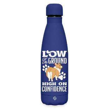Short Legs, Tall Setting, Corgi - Matte Insulated Water Bottle 500 ml - dark blue  - Front