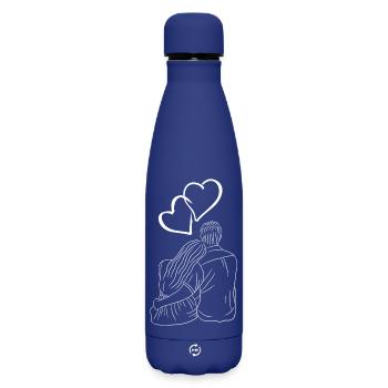 Couple Amour Coeur Silhouette - Bouteille isotherme SOFT TOUCH 500 ml - bleu foncé  - Devant