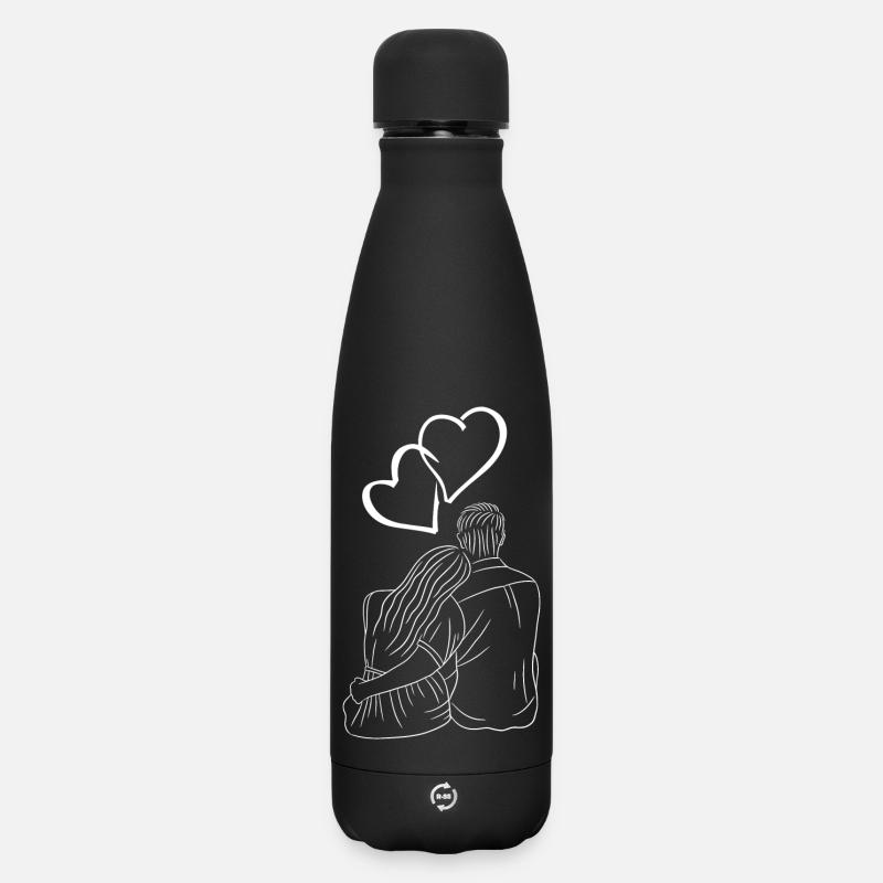 Couple Amour Coeur Silhouette - Bouteille isotherme SOFT TOUCH 500 ml - noir