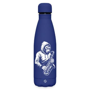 Affe im Kapuzenpullover Saxophon Design - Matte Thermosflasche 500 ml - Dunkelblau  - Vorne