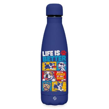 Life Is Better With Paws By My Side - Matte Thermosflasche 500 ml - Dunkelblau  - Vorne