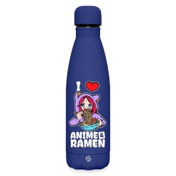 Ich Liebe Anime Ramen Statement Herz Mädchen Manga - Matte Thermosflasche 500 ml - Dunkelblau  - Vorne