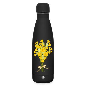 Schlüsselblumen Strauß–Frühlingshafte Illustration - Matte Thermosflasche 500 ml - Schwarz - Vorne