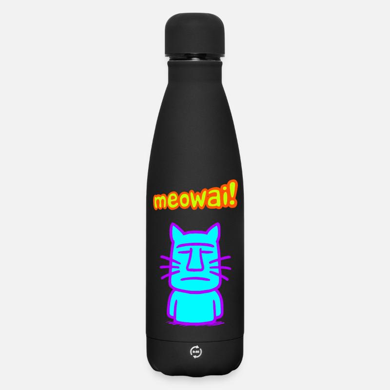 Moai-Katze - Matte Thermosflasche 500 ml - Schwarz