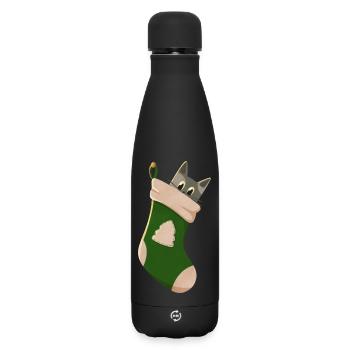 Chat gris en botte verte - Bouteille isotherme SOFT TOUCH 500 ml - noir - Devant