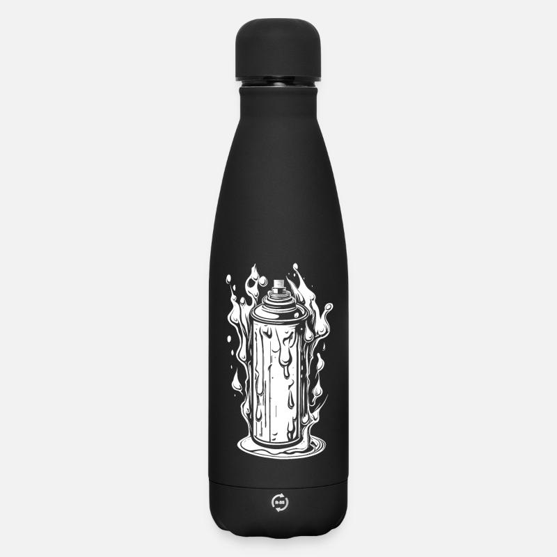 Comic Spray Can with Drops and Flames - Matte Insulated Water Bottle 500 ml - black