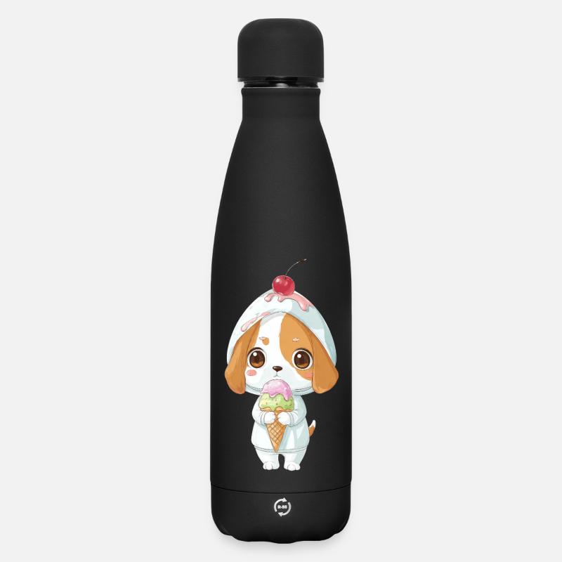 Süßer Beagle Hund Cartoon Sommer Eis Tollpatsch - Matte Panorama Thermosflasche 500 ml - Schwarz