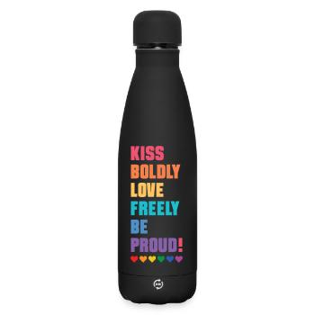 LGBTQ Pride Month - Kiss Boldly, Love Freely - Matte Insulated Water Bottle 500 ml - black - Front
