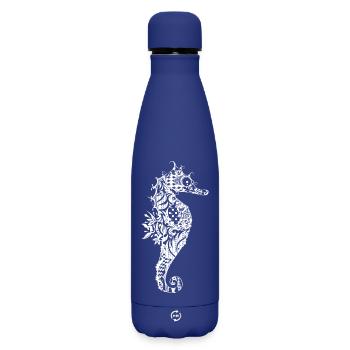 Ornament-Seepferdchen – detailreiches Line Art - Matte Thermosflasche 500 ml - Dunkelblau  - Vorne