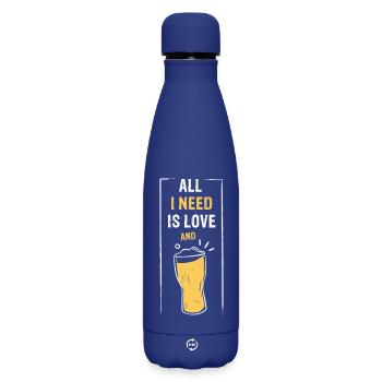 ALL I NEED IS LOVE and Beer or Limo - Matte Thermosflasche 500 ml - Dunkelblau  - Vorne