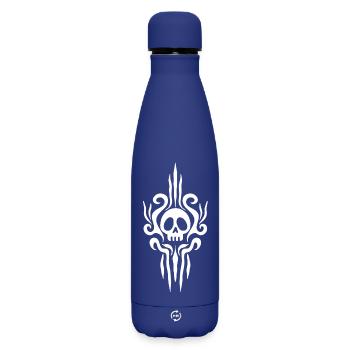 White skull and tattoo - Matte Insulated Water Bottle 500 ml - dark blue  - Front