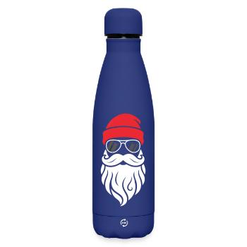 Cooler Santa Bart Design Weihnachtsmann Hipster - Matte Thermosflasche 500 ml - Dunkelblau  - Vorne