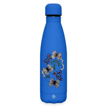 Handgezeichnetes Schmetterlings Florales Muster - Matte Thermosflasche 500 ml - Königsblau - Vorne