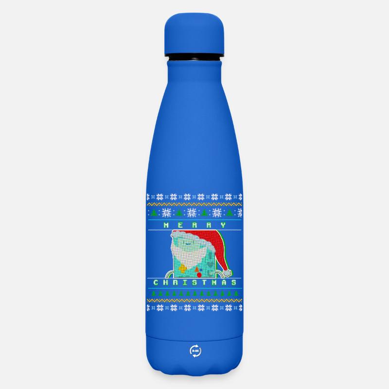 Joyeux Noël Pixel Santa « Pull de Noël moche » - Bouteille isotherme SOFT TOUCH 500 ml - bleu roi