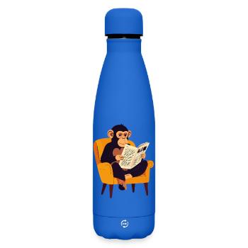 Affe liest Zeitung im Sessel lustiges Affen Motiv - Matte Thermosflasche 500 ml - Königsblau - Vorne