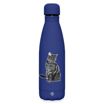Gray Cat - Matte Insulated Water Bottle 500 ml - dark blue  - Front