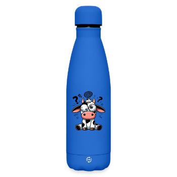 Funny Confused Cow Cartoon Clumsy Googly Eyes - Matte Insulated Water Bottle 500 ml - royal blue - Front