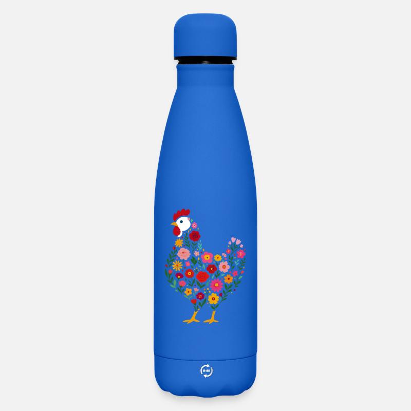 Fleurs de poulet poule poule - Bouteille isotherme SOFT TOUCH 500 ml - bleu roi