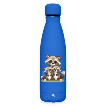 Raccoon Familien Trio Illustration - Matte Thermosflasche 500 ml - Königsblau - Vorne