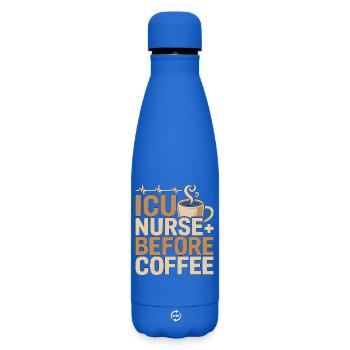 Infirmière en soins intensifs avant la médecine Amante du café en première ligne - Bouteille isotherme SOFT TOUCH 500 ml - bleu roi - Devant