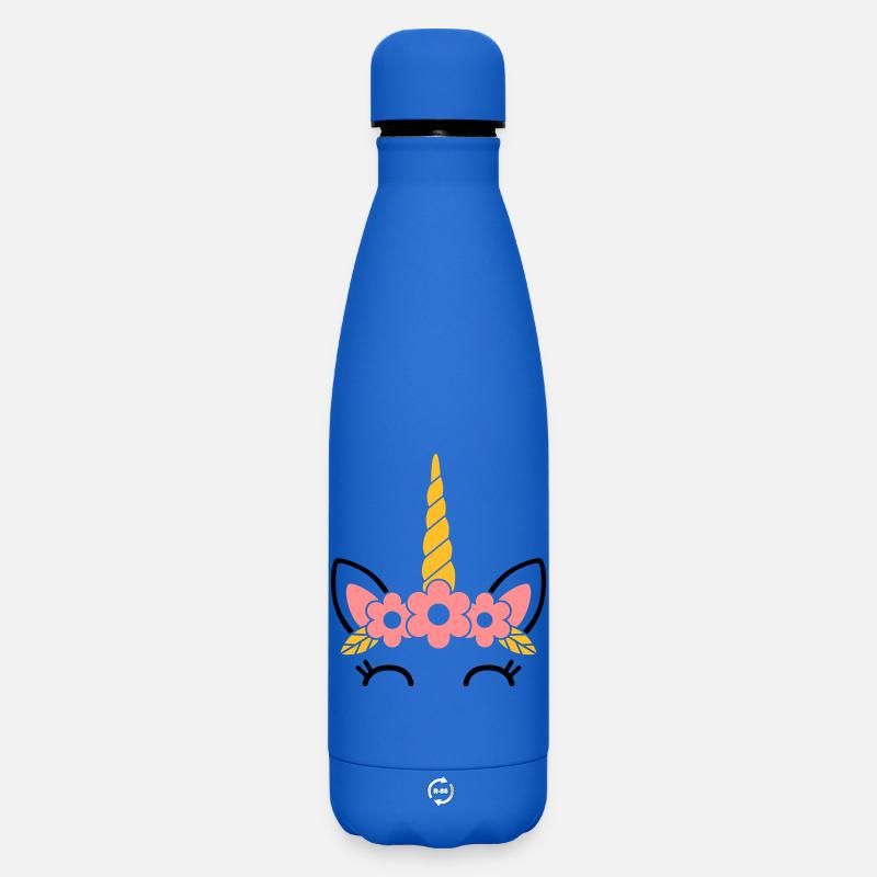 Reine des fleurs : la majestueuse licorne - Bouteille isotherme SOFT TOUCH 500 ml - bleu roi