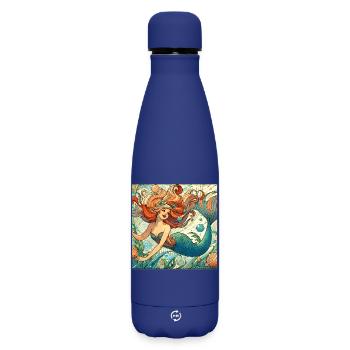 Meerjungfrau Nixe roten Haare Art Nouveau Geschenk - Matte Thermosflasche 500 ml - Dunkelblau  - Vorne