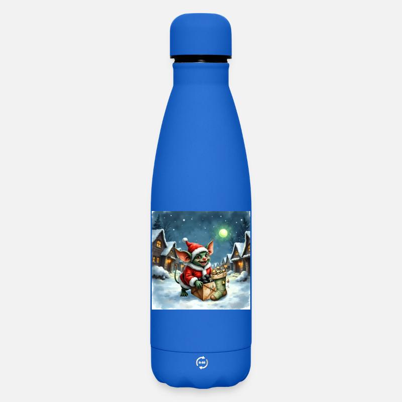 Weihnachtself schiebt verschneites Geschenk - Matte Thermosflasche 500 ml - Königsblau